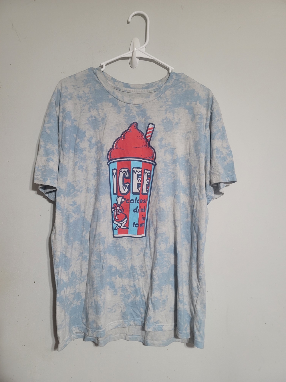 Icee Tee Mens Short Sleeve Blue Tie Dye Shirt Sz XL Cotton Logo 4th July USA